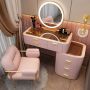 Szklana toaletka z konstrukcją z litego drewna 80 cm – różowa