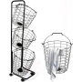 Three layers wheeled loundry oval wire basket - black