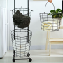 Three layers wheeled loundry oval wire basket - black