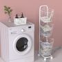 Three layers wheeled loundry oval wire basket - white