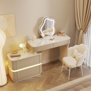 Toaletka kosmetyczna LED/ Komplet mebli blat 80 cm- Lilia - kolor beżowy