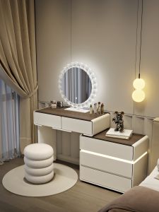 Toaletka kosmetyczna LED/ Komplet mebli blat 80 cm- Paula - kolor biały/orzech