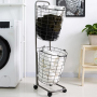 Two layers wheeled loundry oval wire basket - black
