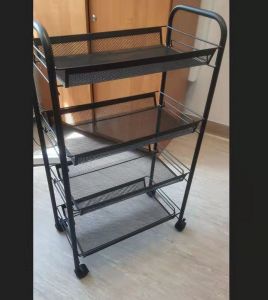 Wheeled metal shelf trolley storage rack - black