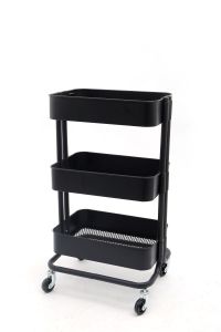 Wheeled metal shelf trolley storage rack multifunctional hairdressing - black