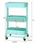 Wheeled metal shelf trolley storage rack multifunctional hairdressing - turquoise