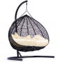 Wicker egg shape swing chair with black stand (Beige cushion)