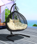 Wicker egg shape swing chair with black stand (Beige cushion)