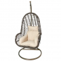 Wicker egg shape swing chair with coffee color stand（Light khaki cushion）