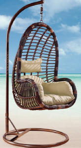 Wicker egg shape swing chair with coffee color stand（Light khaki cushion）
