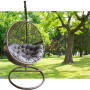 Wicker egg shape swing chair with deep golden stand (deep grey cushion)