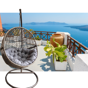 Wicker egg shape swing chair with deep golden stand (deep grey cushion)