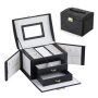 Wielopoziomowa szkatułka LELANI, kuferek na biżuterię L- czarna