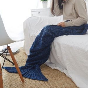 Wool knitted Mermaid tail 80*180 - dark blue