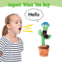 Zabawka dla dzieci - Tańczący kaktus - z szalikiem w kratę i niebieskim kapeluszem
